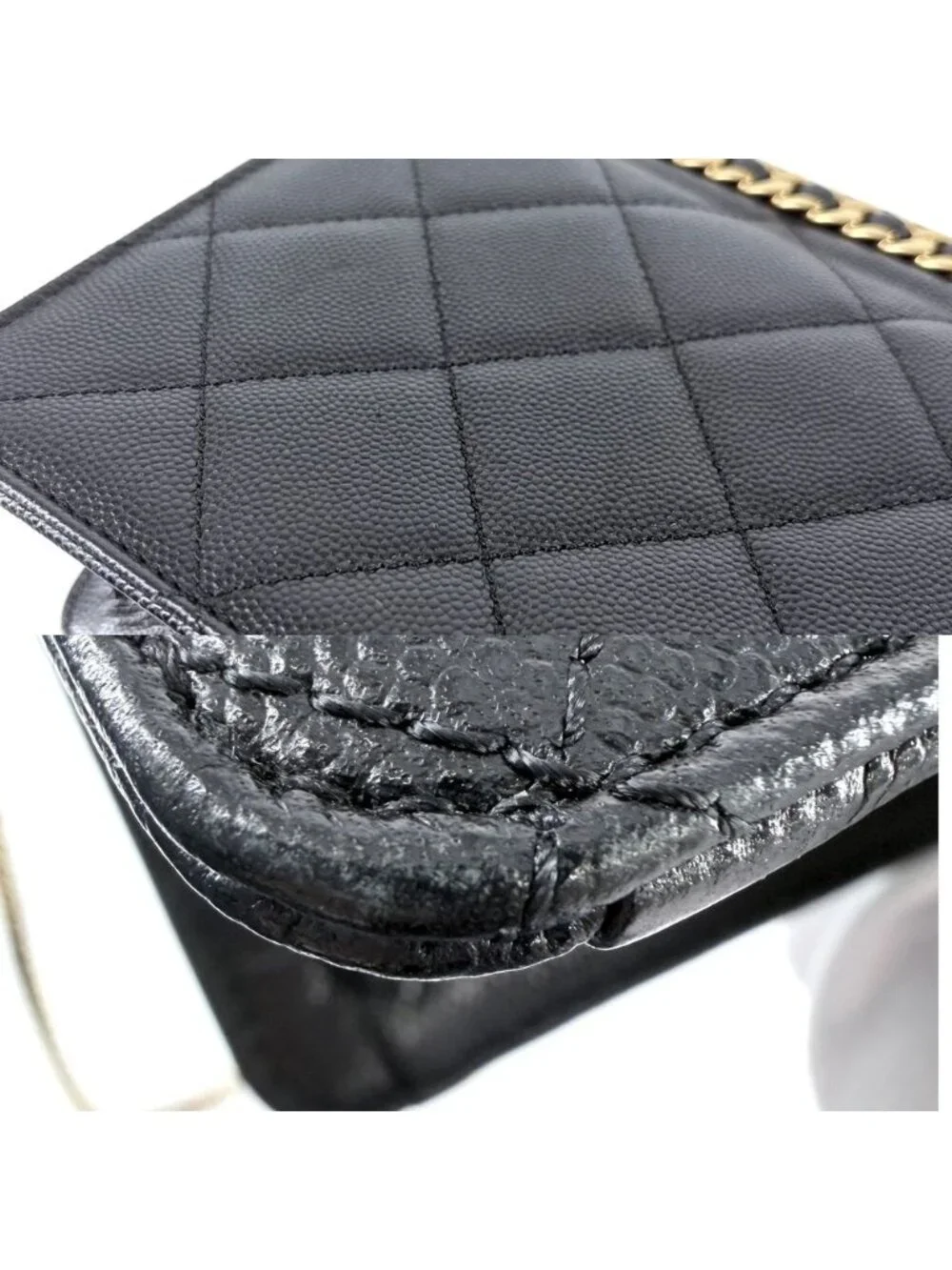 Chanel Shoulder Bag Quilted Crossbody CC Logo Turnlock Caviar Leather Black Gold